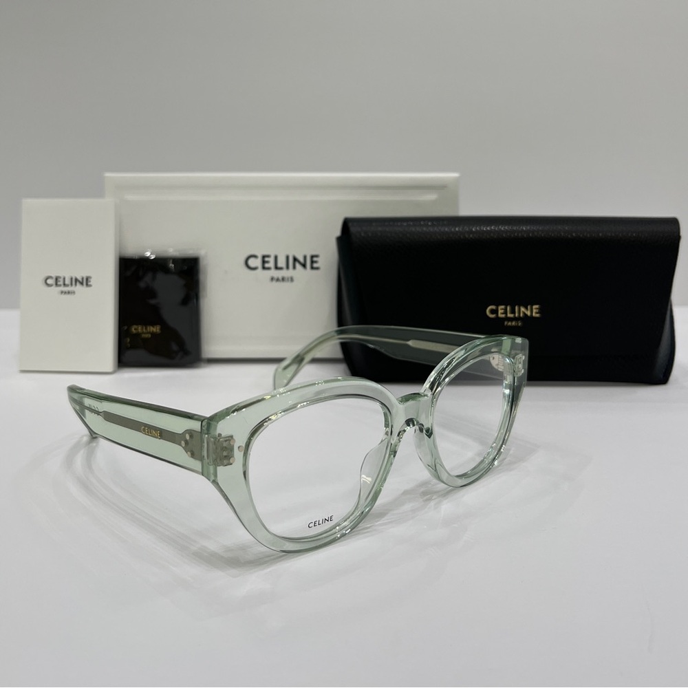 CELINE Bold 3 Dots CL50132i 093 Transparent Mint Green Cateye Eyeglasses